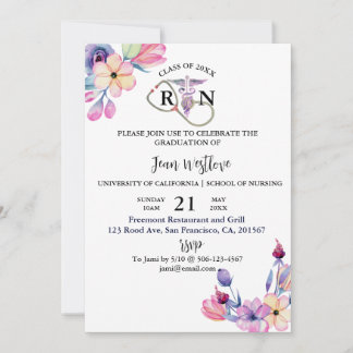 Nursing School Graduation Watercolor Floral Spring Invitation