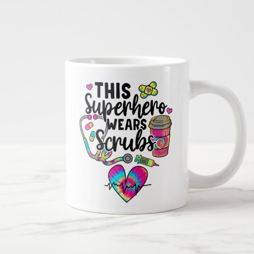 Nursing School Nurse Superhero Scrubs Rainbow Giant Coffee Mug