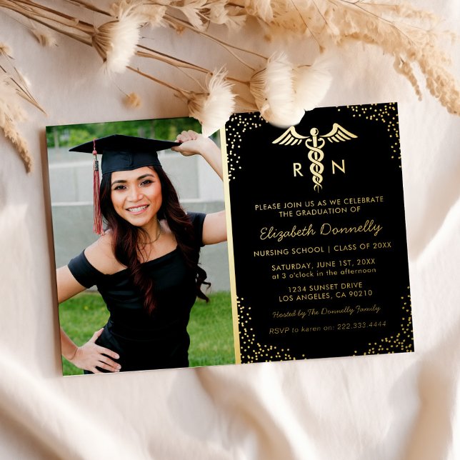 Nursing School Photo Graduation Party Real Gold Foil Invitation (Creator Uploaded)