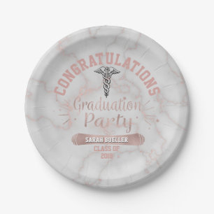 Nursing School Rose Gold Marble Graduation Party Paper Plates