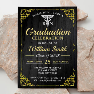 Nursing School Simple Golden Graduation With Photo Invitation