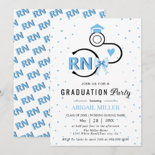 Nursing shool stethoscope blue RN graduation Invit Invitation