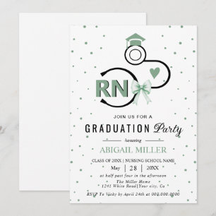 Nursing shool stethoscope green RN graduation Invitation
