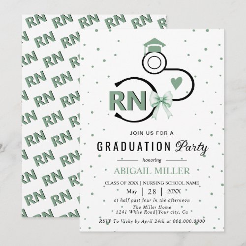 Nursing shool stethoscope green RN graduation