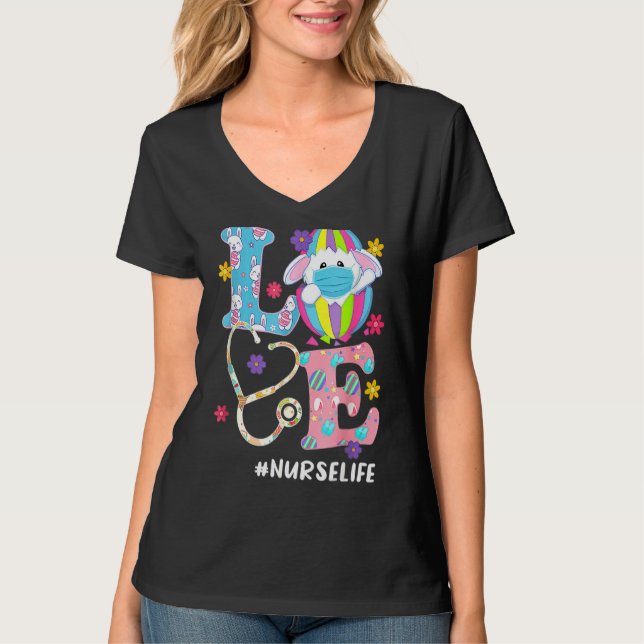 Nursing Stethoscope Scrub Life Nurse Bunny Easter  T-Shirt (Front)