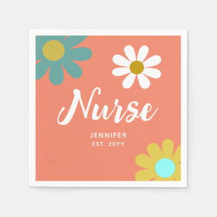 Nursing Student Graduate Retro Daisies Monogram Napkins