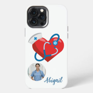 Nursing Student Heart Stethoscope Nurse Name Photo iPhone 13 Pro Max Case