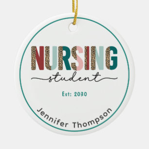 Nursing Student Personalized Animal Print Ceramic Ornament