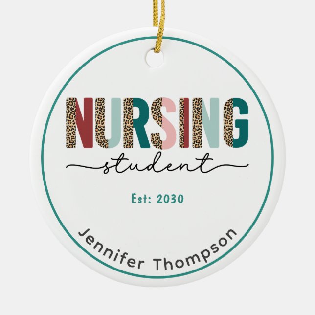 Nursing Student Personalized Animal Print    Ceramic Ornament (Front)