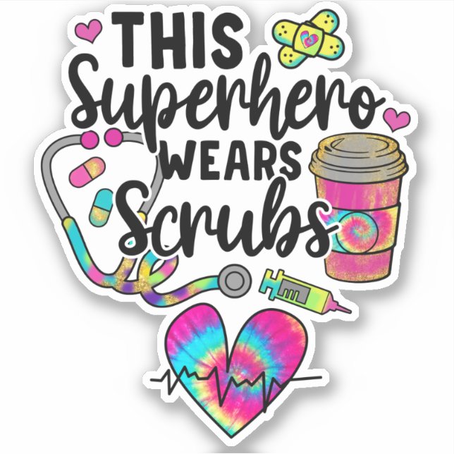 Nursing Superhero Scrubs Rainbow Nurse  Sticker (Front)