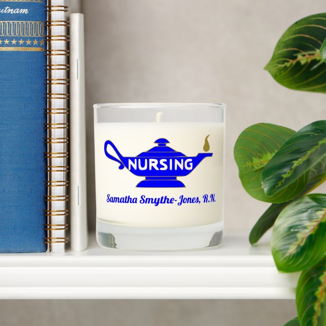Nursing Symbol with Blue Lamp and Gold Flame Scented Candle (Shelf)