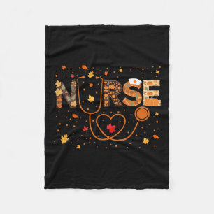 Nursing Thanksgiving Day Stethoscope Fall Nurse Co Fleece Blanket