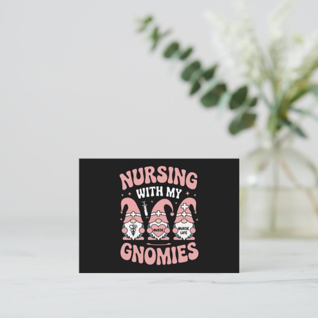 Nursing With My Gnomies Gnome Nurse Life Valentine Note Card (Standing Front)