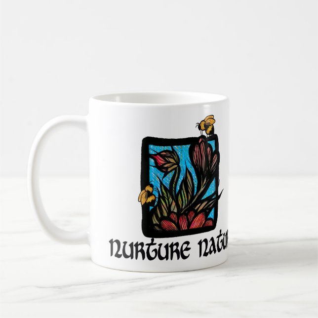 Nurture Nature Bee and Flowers                     Coffee Mug (Left)