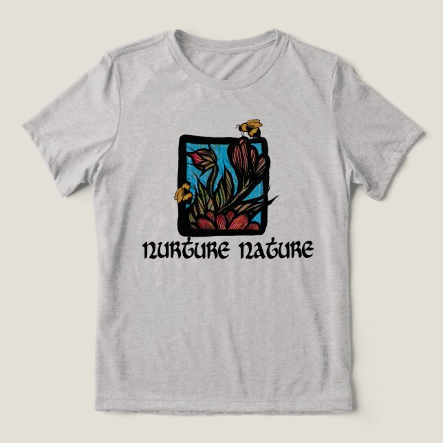 Nurture Nature Bee and Flowers                     Tri-Blend Shirt (Design Front)