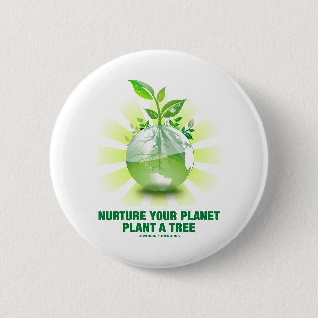 Nurture Your Planet Plant A Tree (Planet Earth) Pinback Button (Front)