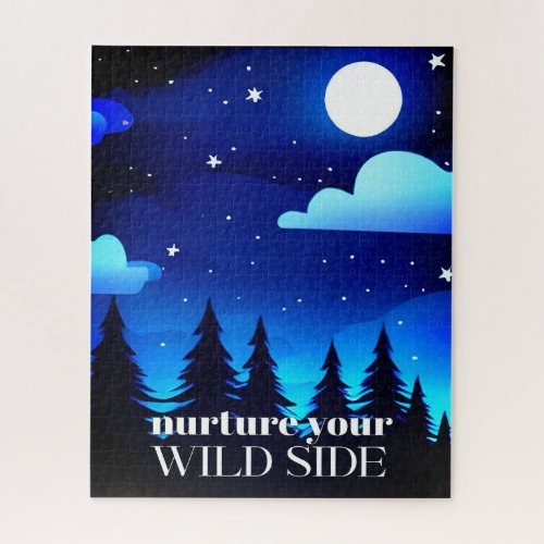 Nurture Your Wild Side _ Moon Stars  Pine Trees Jigsaw Puzzle