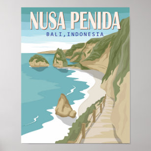 Nusa Penida Beach Bali Indonesia Vintage Poster