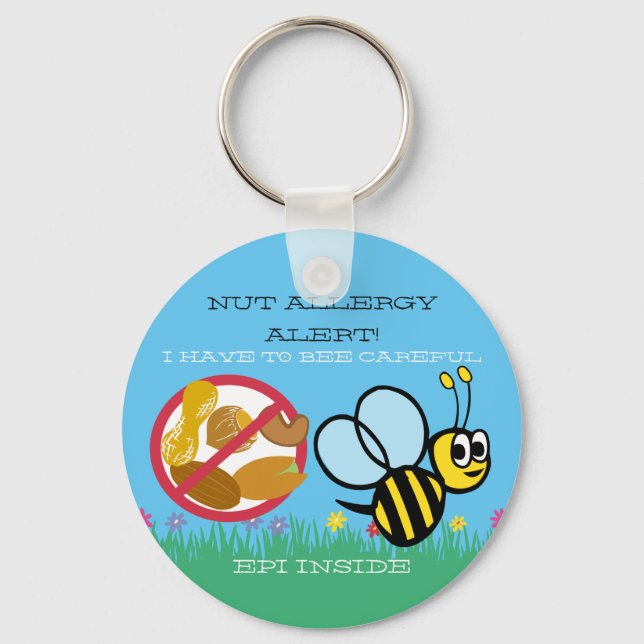 Nut Allergy Alert Bumble Bee Kids Personalized Keychain (Front)