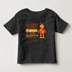 Nut Allergy Alert Orange Robot Boys Toddler T-shirt