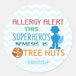 Nut Allergy Alert Superhero Boy Stickers