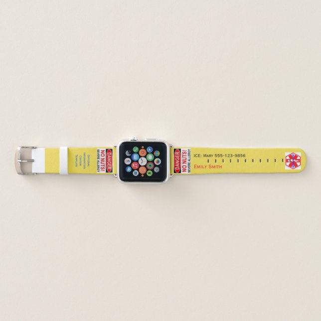 Nut Allergy Custom Medical Alert Emergency Info Apple Watch Band (Front)