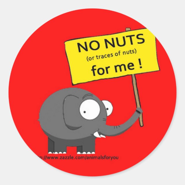 Nut Allergy Elephant Classic Round Sticker (Front)