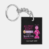 Nut Allergy Kids Pink Robot Girls Personalized Keychain (Front Left)