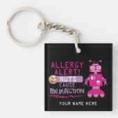 Nut Allergy Kids Pink Robot Girls Personalized Keychain (Front)
