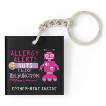 Nut Allergy Kids Pink Robot Girls Personalized Keychain