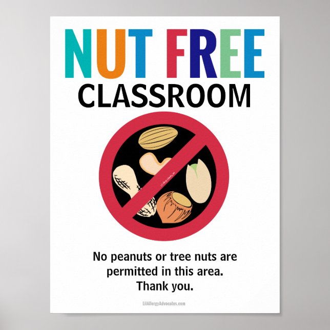 Nut Free Area Classroom Customized Allergy School Poster (Front)
