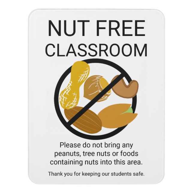 Nut Free Classroom Alert Customizable School Door Sign (Contemporary Vert)