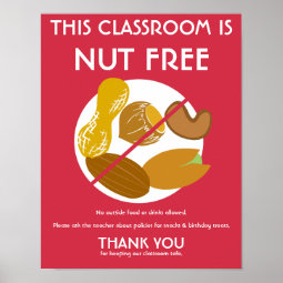 Nut Free Classroom Sign for School or Daycare | Zazzle