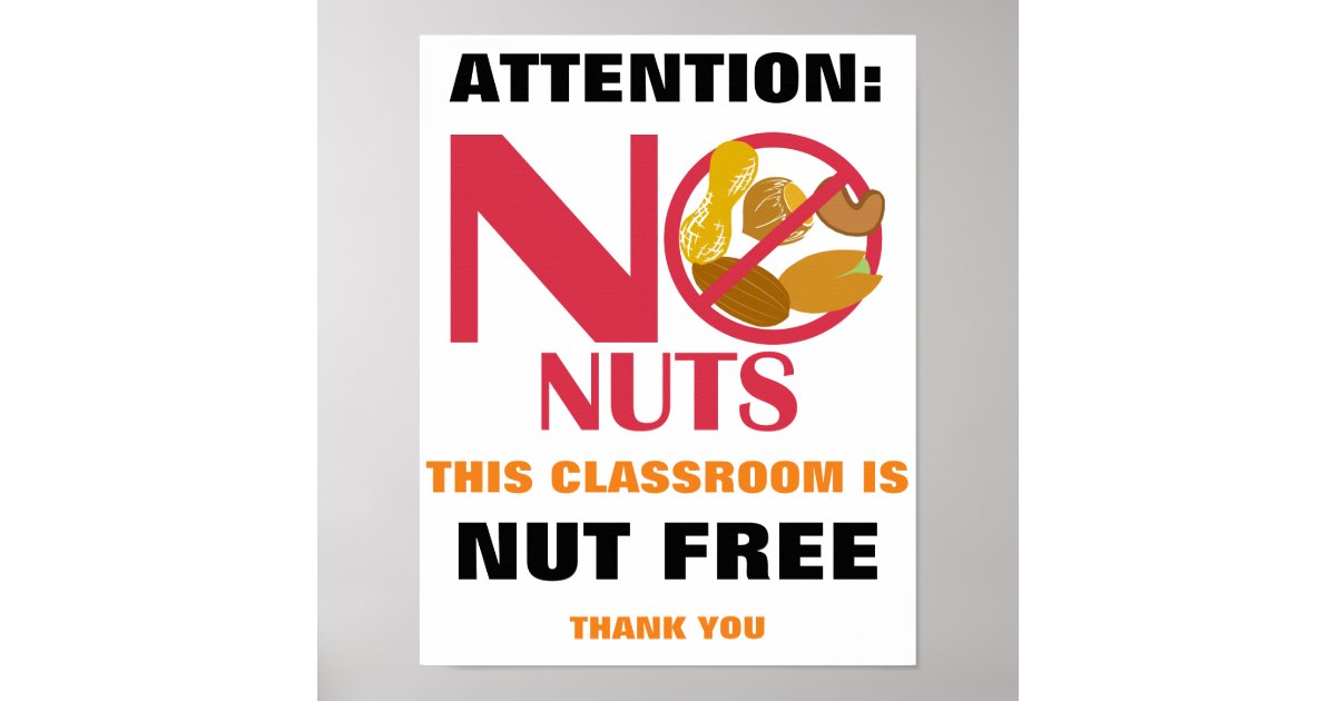 Nut Free Classroom Sign for School or Daycare | Zazzle.com