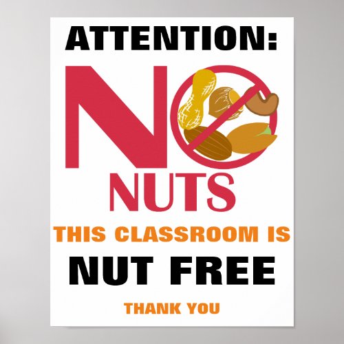 Nut Free Classroom Sign for School or Daycare