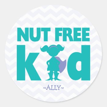Nut Free Kid Superhero Girl Allergy Stickers by LilAllergyAdvocates at Zazzle
