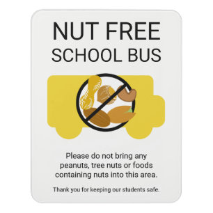 Nut Free School Bus Alert Custom Peanut Free Area Door Sign