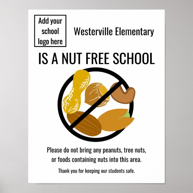 Nut Free School Personalized Sign With Logo (Front)