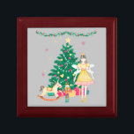 Nutcracker and Ballerina Watercolor Jewelry  Gift Box<br><div class="desc">Sweet watercolor nutcracker ballerina wooden and tile art jewelry box/ keepsake box. Beautiful watercolor hand drawn look,  Christmas scene featuring a ballerina,  nutcracker,  christmas tree with presents and toys. Wonderful addition to your holiday home decor,  or a great gift for a ballerina or someone who loves the nutcracker.</div>
