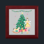 Nutcracker and Ballerina Watercolor Jewelry  Gift Box<br><div class="desc">Sweet watercolor nutcracker ballerina wooden and tile art jewelry box/ keepsake box. Beautiful watercolor hand drawn look,  Christmas scene featuring a ballerina,  nutcracker,  christmas tree with presents and toys. Wonderful addition to your holiday home decor,  or a great gift for a ballerina or someone who loves the nutcracker.</div>