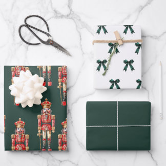 Nutcracker and Bows, Muted Christmas Vintage Vibe Wrapping Paper Sheets