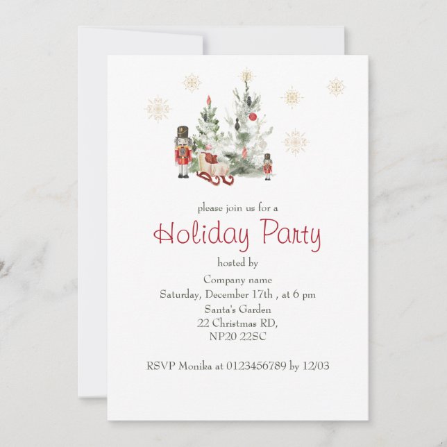 Nutcracker  and christmas tree watercolor cute Chr Invitation (Front)