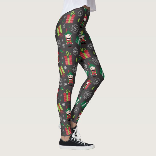 Nutcracker and Presents Christmas Pattern on Gray Leggings (Right)