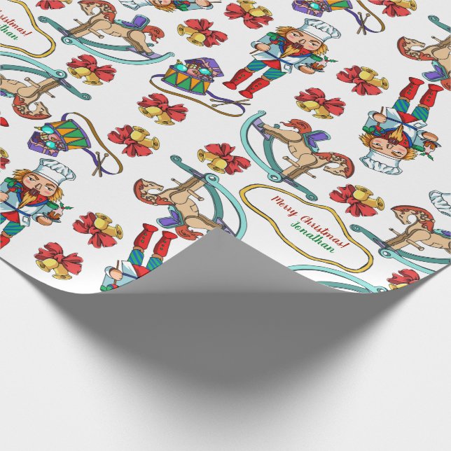 Nutcracker And Rocking Horse Personalised Pattern Wrapping Paper (Corner)