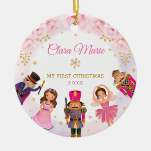 Nutcracker Baby 1st First Christmas Blush Floral Ceramic Ornament