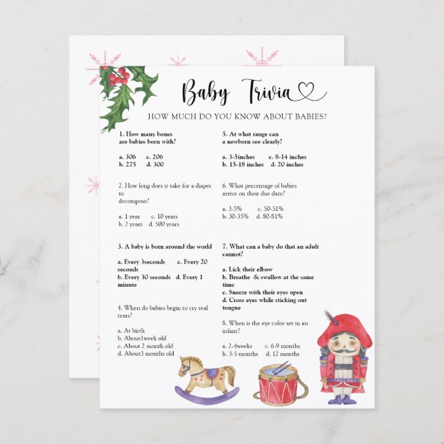 Nutcracker - Baby Trivia | Baby Shower Game (Front/Back)