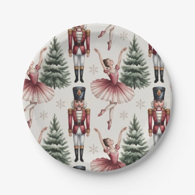 Nutcracker Ballerina ballet dancer christmas tree  Paper Plates (Front)