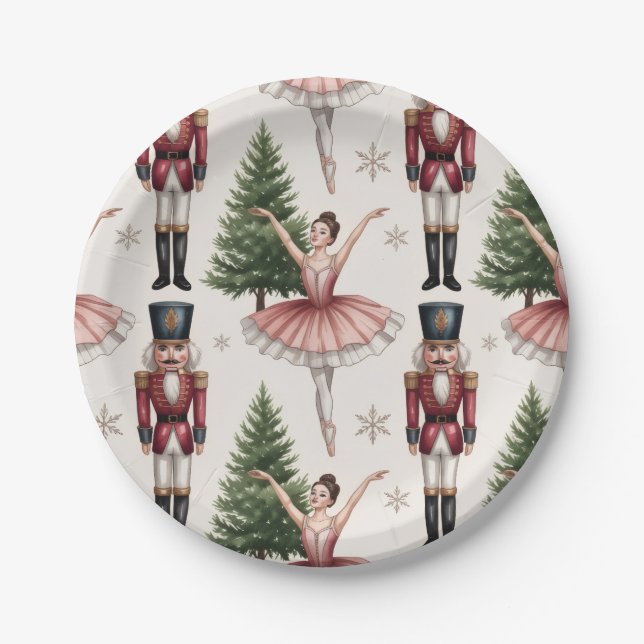 Nutcracker Ballerina ballet dancer christmas tree  Paper Plates (Front)