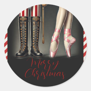 Nutcracker & Ballerina Black Gold Holiday Party Classic Round Sticker