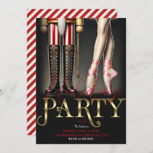Nutcracker & Ballerina Black Gold Holiday Party Invitation